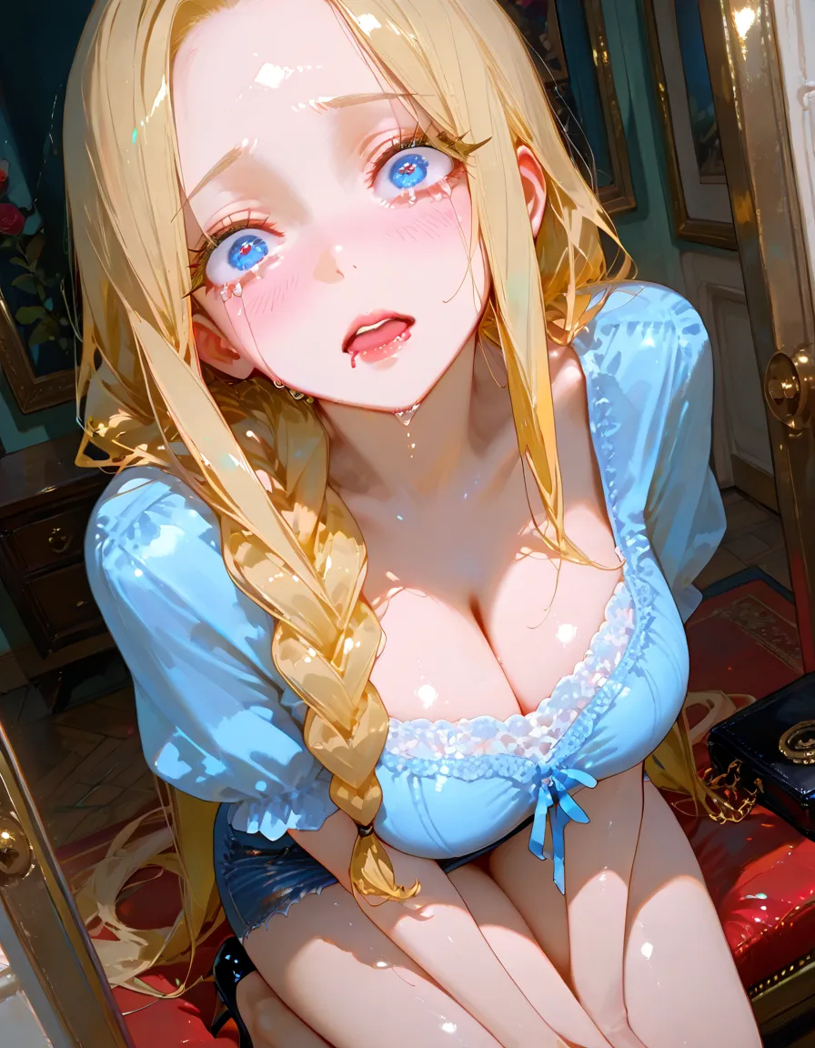 Blushing blonde Cinderella, having sex, portrait, gasped, sticks out tongue, horny, Sweaty, orgasm, 