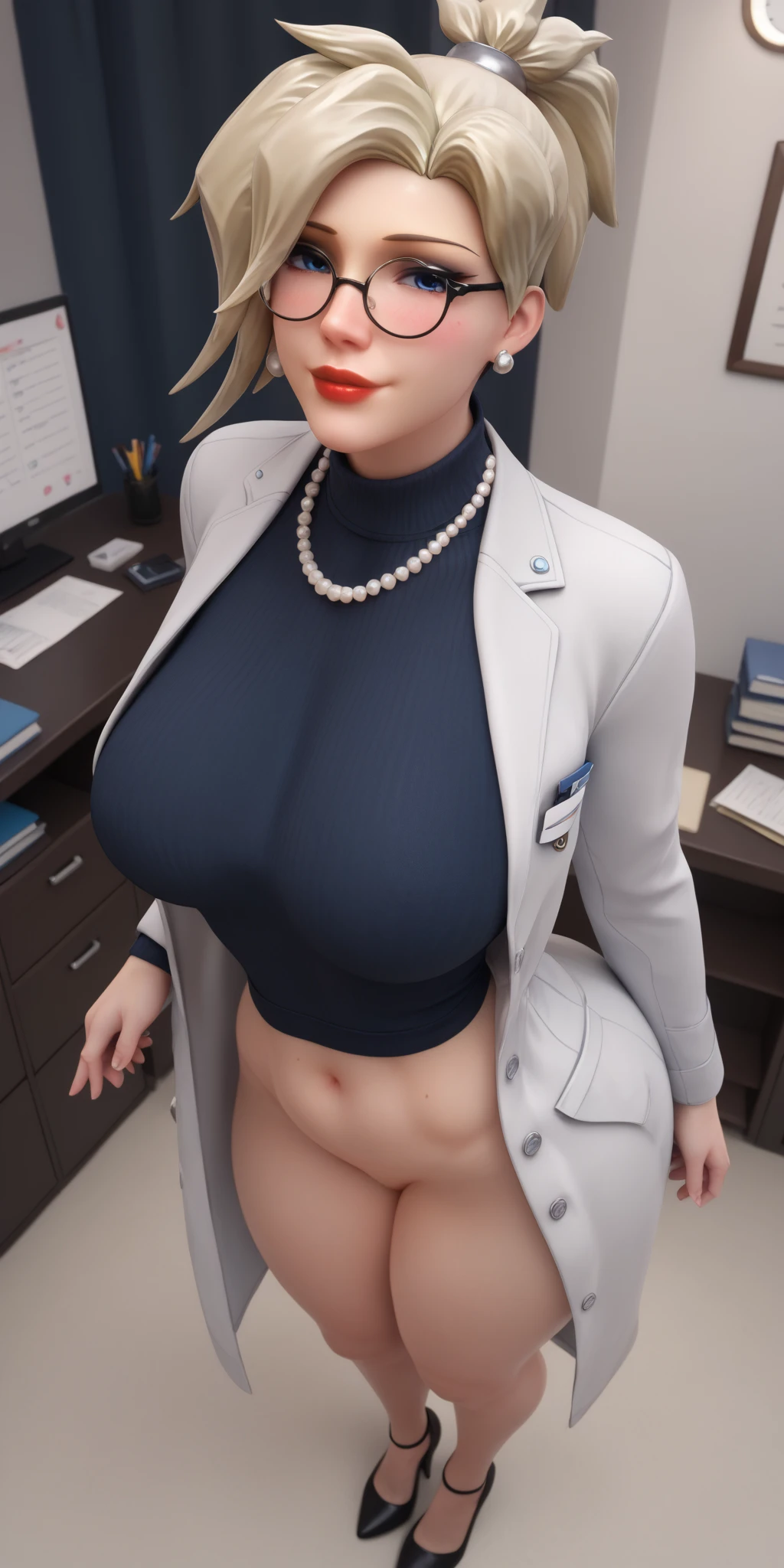 Good skin , hq, hd, look at viewer, red lips, detailed hairs, detailed face,  (One ultimate beautiful mature woman), ( 1 women, solo), very detailed顔, detailed lips, sensual lips, detailed eye, double eyelid, brunette bun hair, , ((naked:1.4))), big and full breasts,big tits , gigantic breast, (thighs thighs thighs),  Exactly, perfect body, perfect face, Depth of the bounds written, perfect image realism, 、Detailed With background, detailed costume, perfect thing、hyper realism、photoreal、8K maximum resolution, (masterpiece), very detailed, Professional, ((shocked expression:1.4)), ((in the room, at door, carry breakfast on the tray:1.4)), (( long  leggs, exposed hairy pussy:1.4)), at night , full body look 