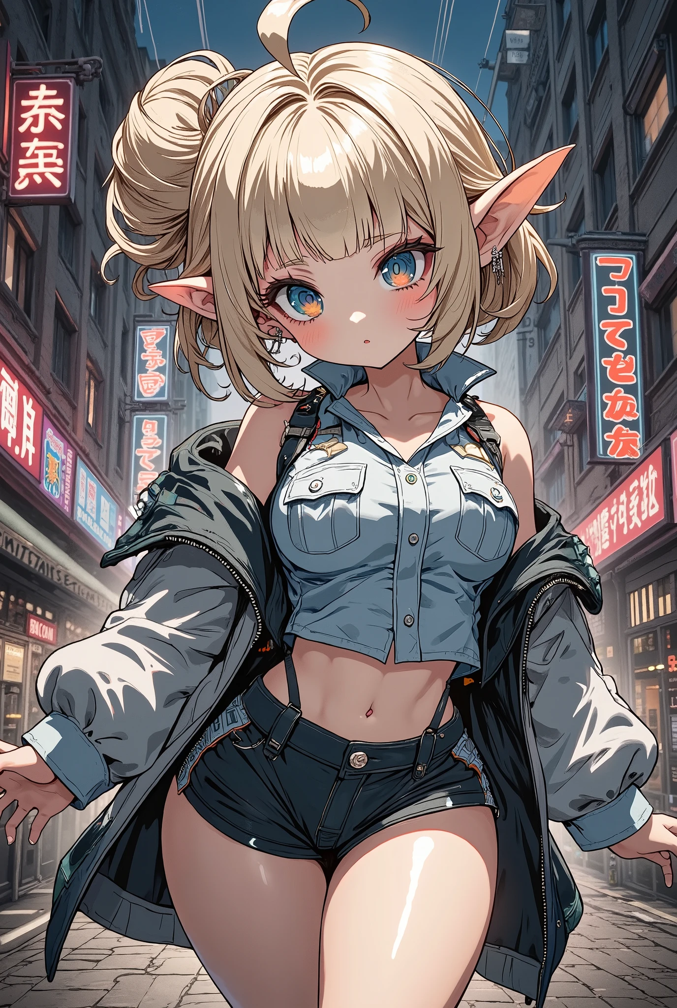 ultra detailed, absolutely resolution, masterpiece.
cool beauty sexy elf, white shining glossy silky updo, captivating sparking eyes, lewd beauty expression, make up, lewd great body proportion, large breasts, wearing police uniform with miniskirt.
background cyberpunk city night.
fairytale fantasy wonderland worldview, various colorful iridescent foggy glitter effects.
extremely delicate depiction, extremely clear image, bold and dynamic, contrasts of light and shadow, 2.5D, artistic photography, hyper realistic, fusion of watercolor, acrylic and collage, conceptual installation fantasy art