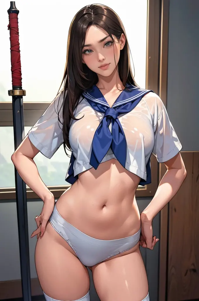 8K,Highest quality,highly detailed eyes and face,Beautiful Face,Beautiful Eyes,Excellent anatomy,Japanese,1 female,Primary school students,Sailor suit,Short sleeve,Lower body naked,Underboob,big breasts,Slim body,Fluffy shorthair,Kneeling,Thigh-high socks,Open legs,Perfect Vagina,High heels,Beautiful Abs,Muscular thighs,