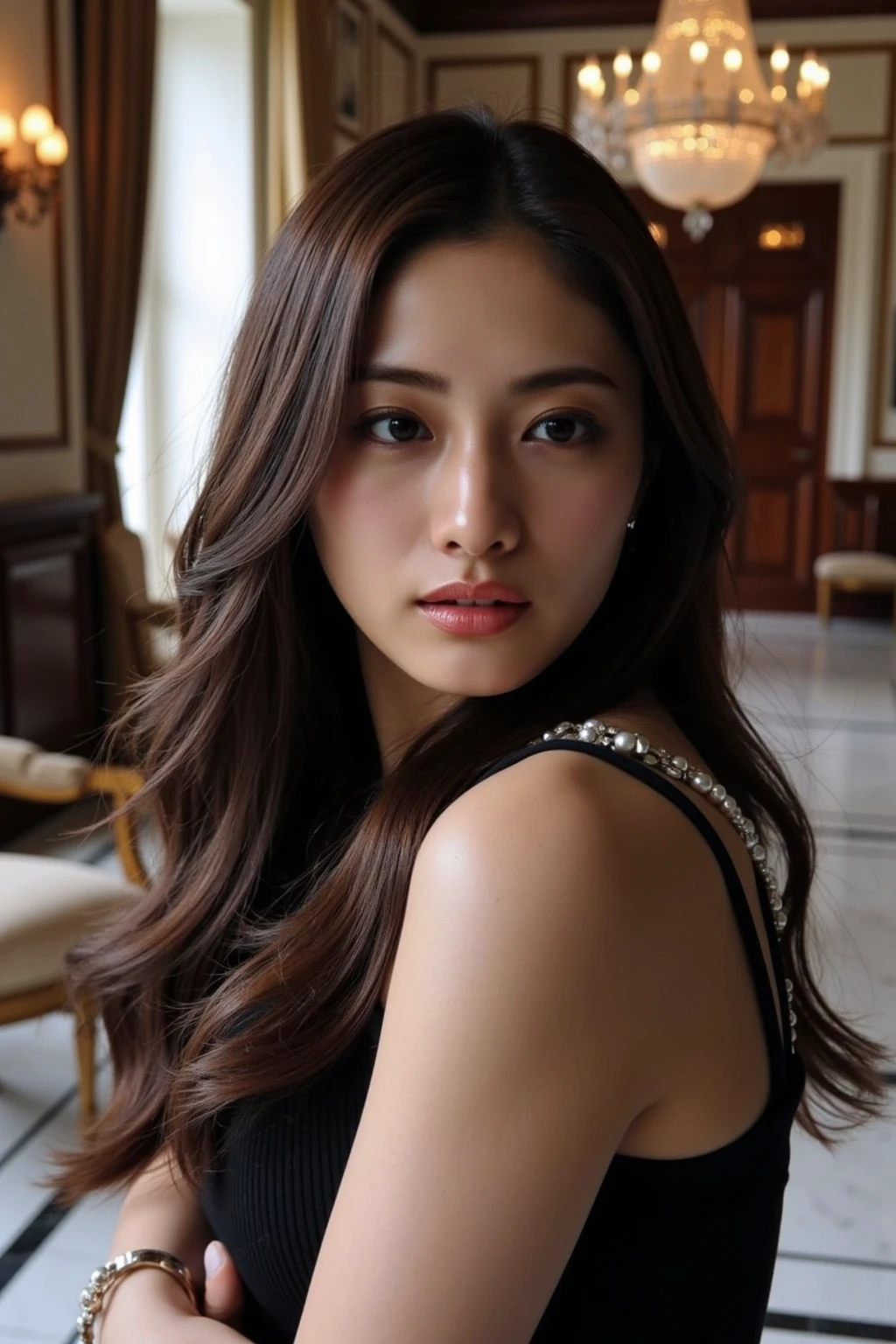 Noble beauty、with a cold gaze、Expression Looking Down、confident gaze ...