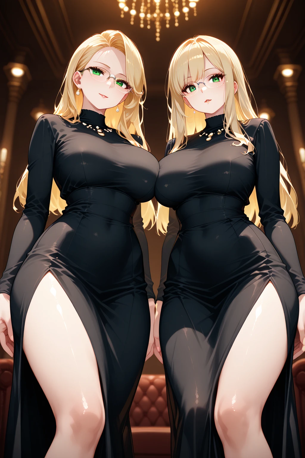 tmasterpiece， Best quality at best， finely detailled， A high resolution， Extremely refined and beautiful， 1womanl，slenderlegs， looking at viewert， face to the viewer， Golden hair， white backgrounid， 独奏，（full bodyesbian：2），(Bigchest:1.2)，A mother，Big breasts wife，Bedrooms，Complicated details，hyper HD