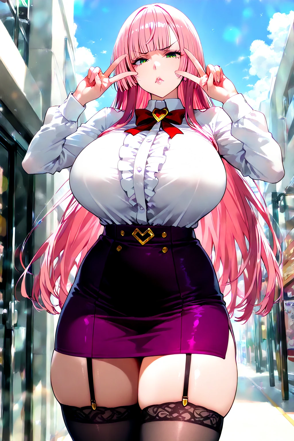 perfect human body,1 woman,Mature and intellectual woman, (Exposed publicly,street), tied long hair, clavicle,((big breasts)),victorian style shirt,translucent,((woman with fever)),(blush:1.2),(skirt lift),