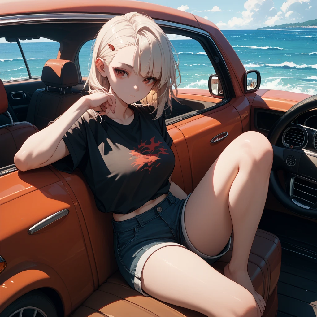 (masterpiece, Highest quality:1.2), 1 Girl, alone,Eyes open,Are you having fun,Tropical atmosphere,Riding in a car near the sea