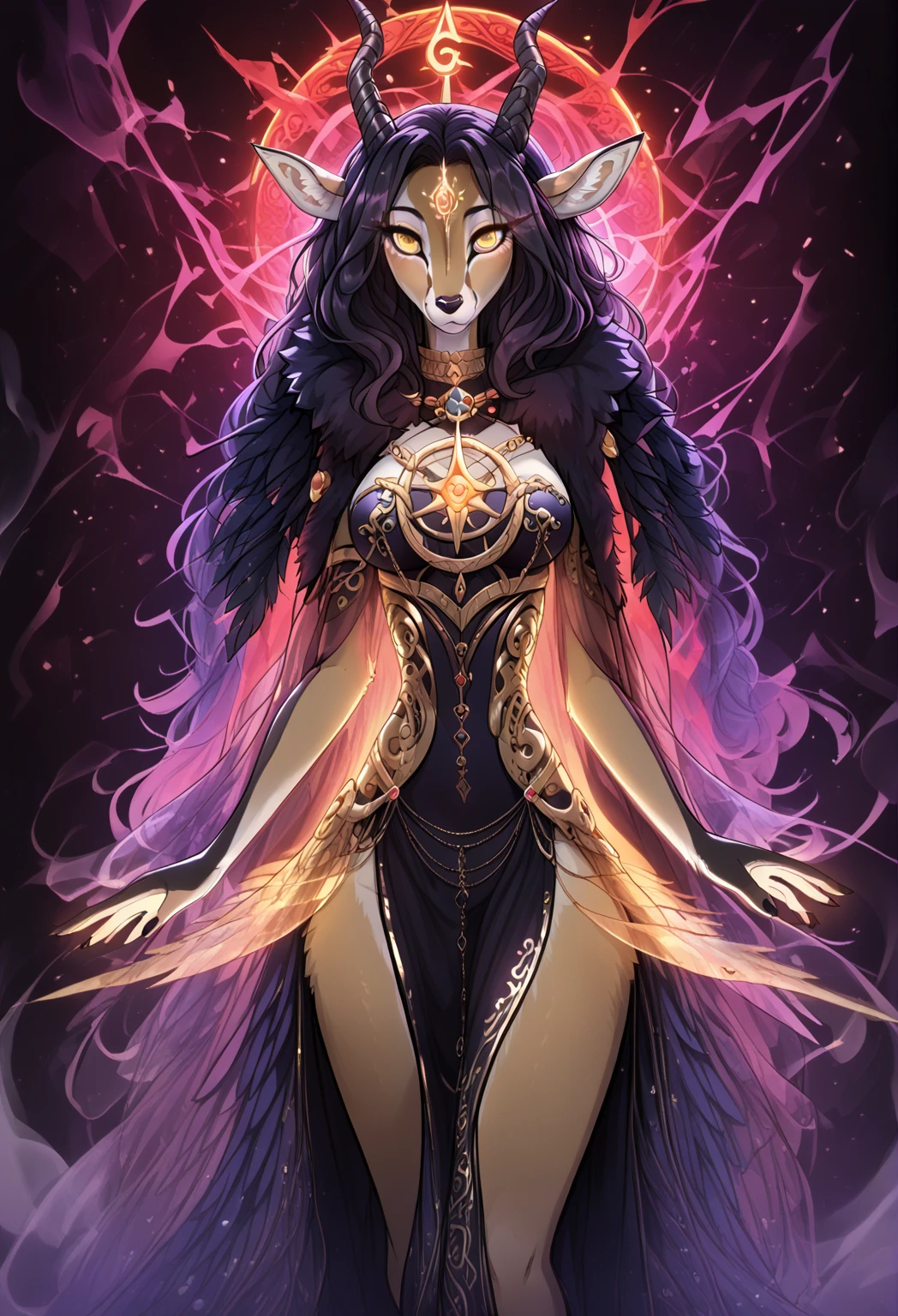 One with black wings and a black fountain full of black feathers behind it has a black fire it has eyes that have a better mouth it is laughing it has two black fire lions 
