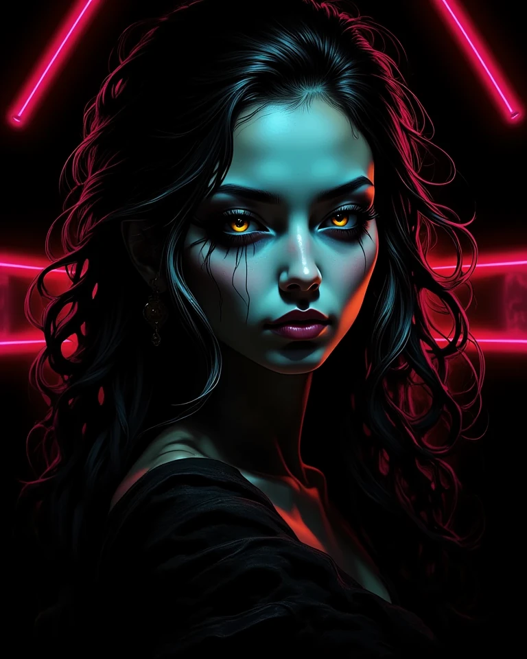 VtmArt, painting of cute goth girl, brush strokes, hazy, fog, fluorescent lighting, <lora:VtmArt:1>, (masterpiece:1.3), at night, cinematic lighting, intricately detailed, high quality, dramatic atmosphere,