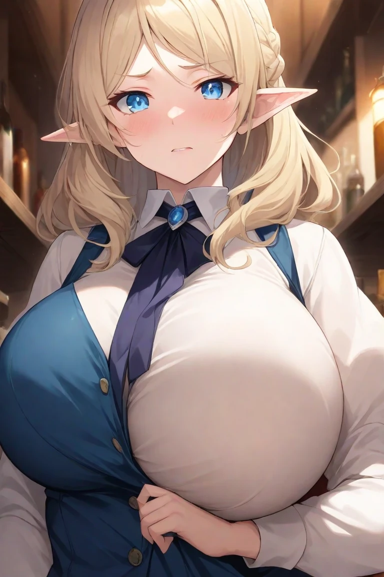 (a minigirl below the breasts of a giantess: 1.1), (height_difference:1.5), (size_difference:1.2), bedroom cabin, (cabin:1.1), (adventurer clothing: 1.3), she is looking down at her, she is looking down, a giantess looking down at a minigirl, a giantess with a minigirl below her breasts, she is looking down at her, (giantess:1.6), smug, :3, (2girls:1.3), solo, female focus, cleavage, shiny skin, a crowd of people on a table below the breasts of a giantess, a crowd of people on a platform in front of the breasts of a giantess, (multiple_girls:1.1),(minigirl:1.7), (minigirl on a table: 1.1), sweaty, elfgirl