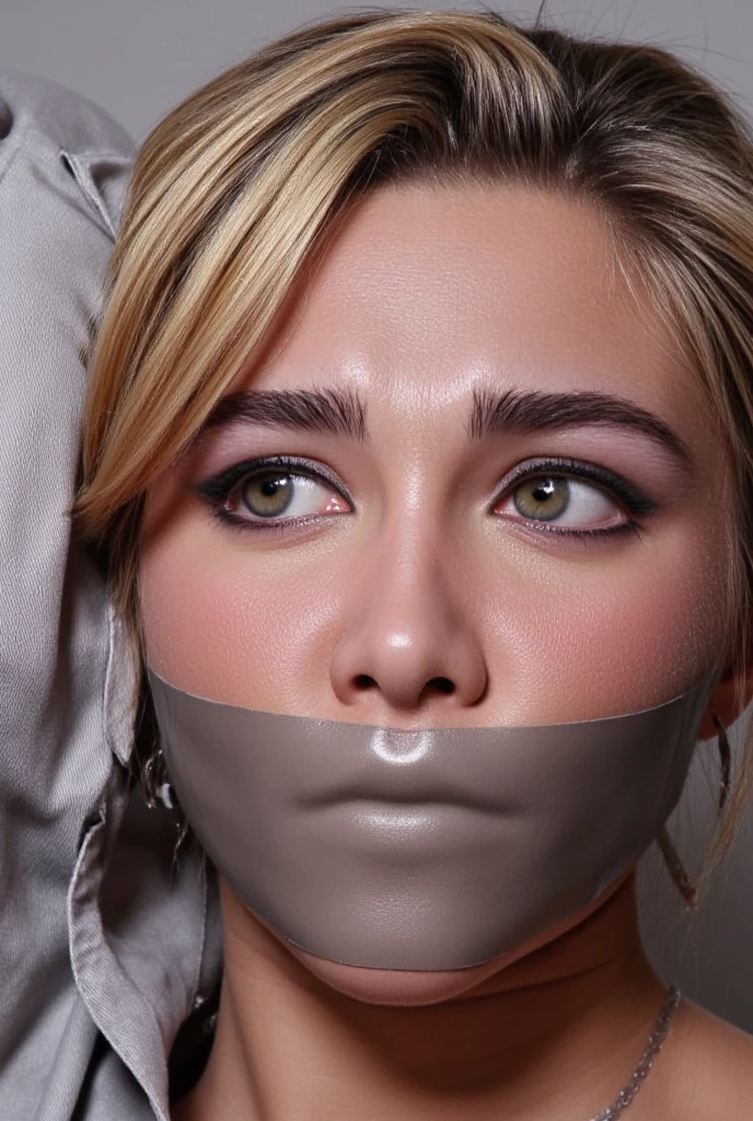 pigtail blonde hair,portrait,sexy,slutty,young adult woman,white buttoned down shirt,red eyes,sexy eyes,(TAPE GAG),hands tied behind back,staring into camera,kneeling
((best quality)), ((masterpiece)), ((realistic)), (detailed),(hdr:1.3),absurdres,(8k, RAW photo:1.2),cinematic, hdr,photography,photo,gritty