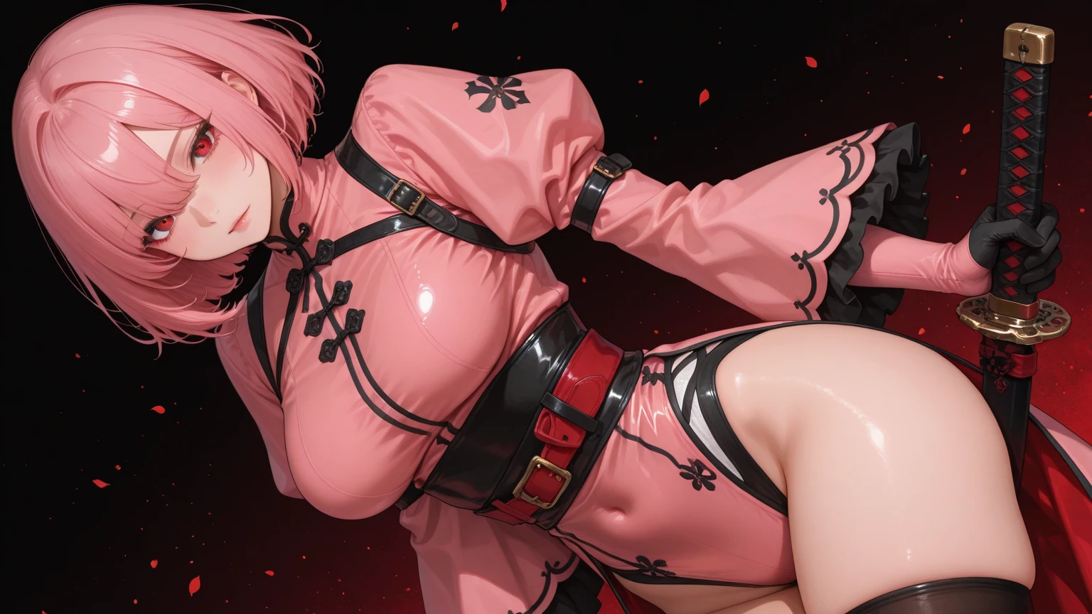 (Fox Girl, Fox Ears, Black colored hair, Fox Makeup, One Girl, Long Hair:1.2), (kimono, Kimono with open chest, A beautiful kimono with red and black patterns, I can see her cleavage, Open chest, Show bare skin, Skin is visible, Exposed skin:1.8), (Body size is 100-70-90!, Nice body, Big Breasts, Soft breasts, Emphasize cleavage, With legs apart, Show off your thighs, With legs apart, Muscular, Abdominal muscles, Sixpad:1.4), Avatar, face, lewd face, Dominant representation, naughty face, Uplifting, Skin Texture, outside, Grassy field