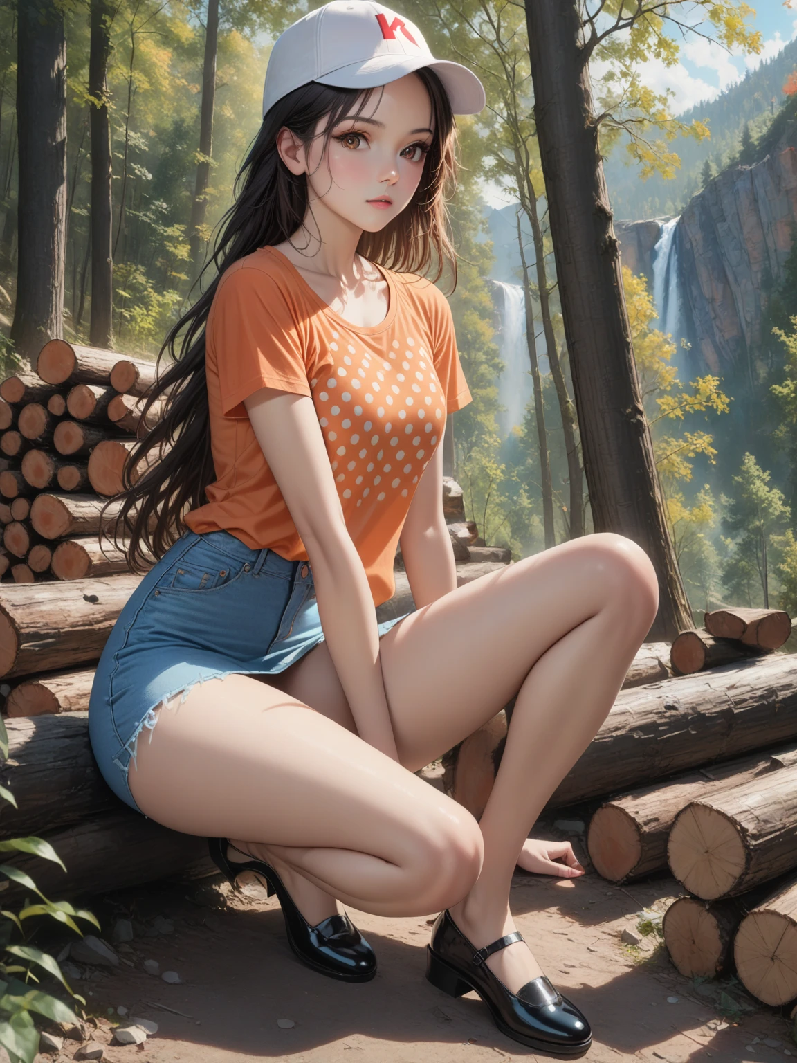 Many men looked at a young woman in torn prison clothes，She sat under a big tree and slept，In the forest，She has stains on her，She exposed most of her body，She had scratches and blood on her body