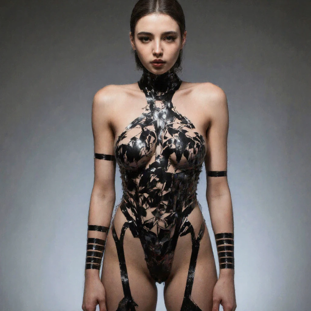 tarot card, chiaroscuro technique on sensual illustration of an queen of sword, a teenage fashion model wearing an exo-skeleton mask, vibrant colors, futuristic cyberpunk style, intricate details, cinematic lighting, dramatic pose,
