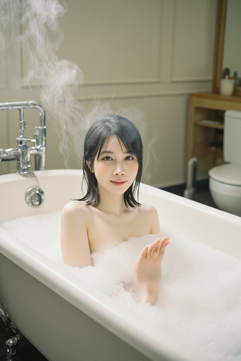 cute, 16歳アイドルのようにcute20歳少女、height: 150cm、(Shower room in a luxury hotel)、((naked))、((is lathering up body soap and washing her body))、((There's a lot of foam on my body))、(((Full body rear view)))、Natural light、Artistic、RAW Photos、Genuine、live-action、realism、masterpiece、RAW Photos、High resolution、