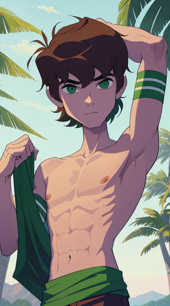 Highres, Masterpiece, Best quality at best,Best Quality,hight quality, hight detailed, boy, 1boy, bentennyson, short body, body full of sweat , (shirtless, topless, bare chest), (armpit), without cloth, desert