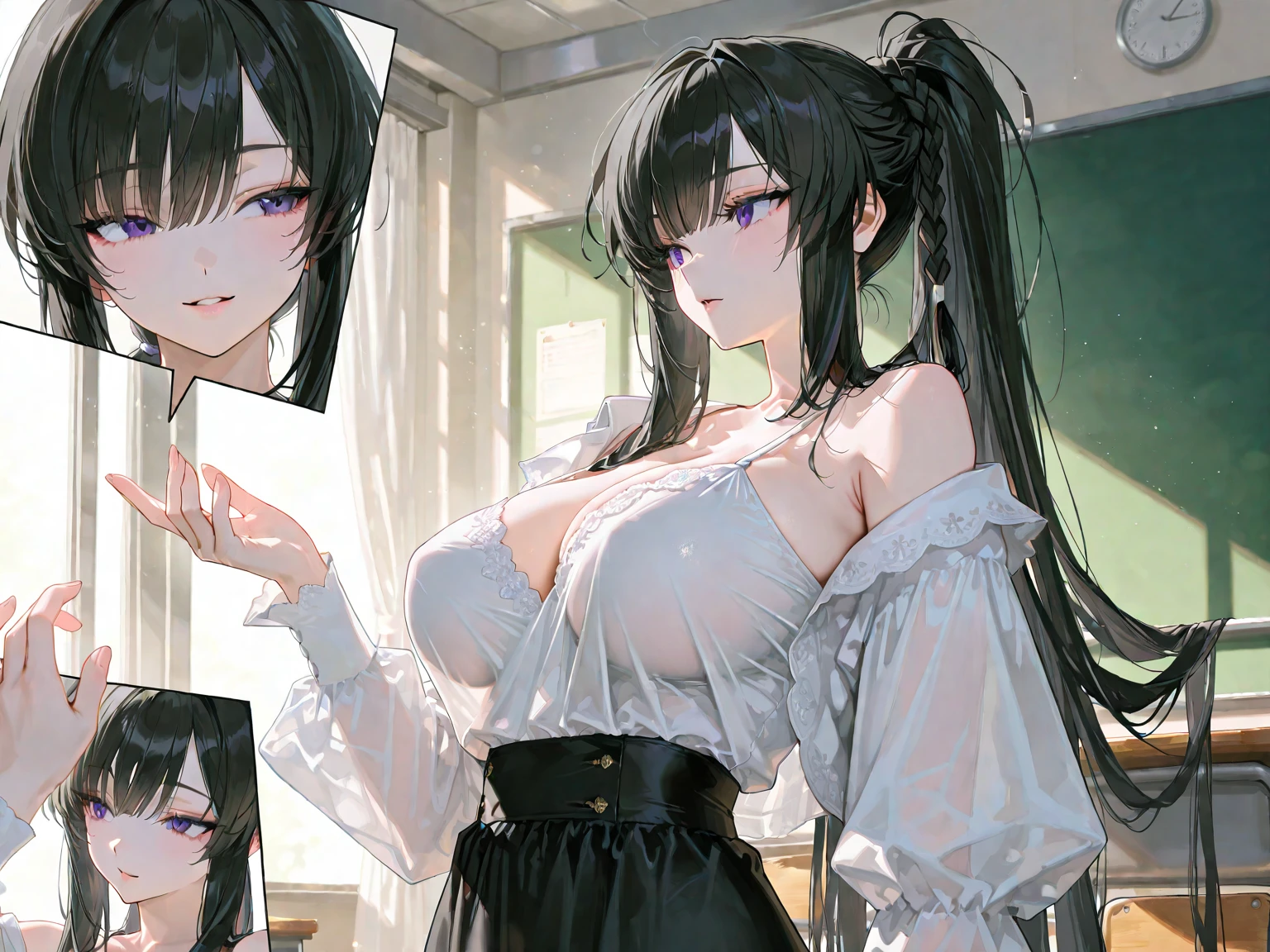 Black Hair、long hair、black eye、Black Dress、Books piled high、Luxurious library、Watching the audience、Only one person、masterpiece、Highest quality、4K、
