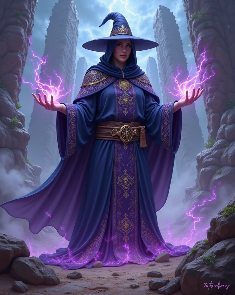 8k, ultra detailed, masterpiece, best quality, (extremely detailed), full body a human  (intense details, Masterpiece, best quality: 1.5), female  (intense details, Masterpiece, best quality: 1.5),  mage, arcane wizard, manipulating magical energies  (intense details, Masterpiece, best quality: 1.5), in a magical laboratory  (intense details, Masterpiece, best quality: 1.5), female human (intense details, Masterpiece, best quality: 1.5), wearing white robe (intense details, Masterpiece, best quality: 1.5), purple cloak with magical sigils (intense details, Masterpiece, best quality: 1.5), extremally beautiful woman, dark skin (intense details, Masterpiece, best quality: 1.5), black hair, long hair, braided hair, dynamic eyes,  magic lab. bickers, vials, arcane book shelves, candles light, dynamic light