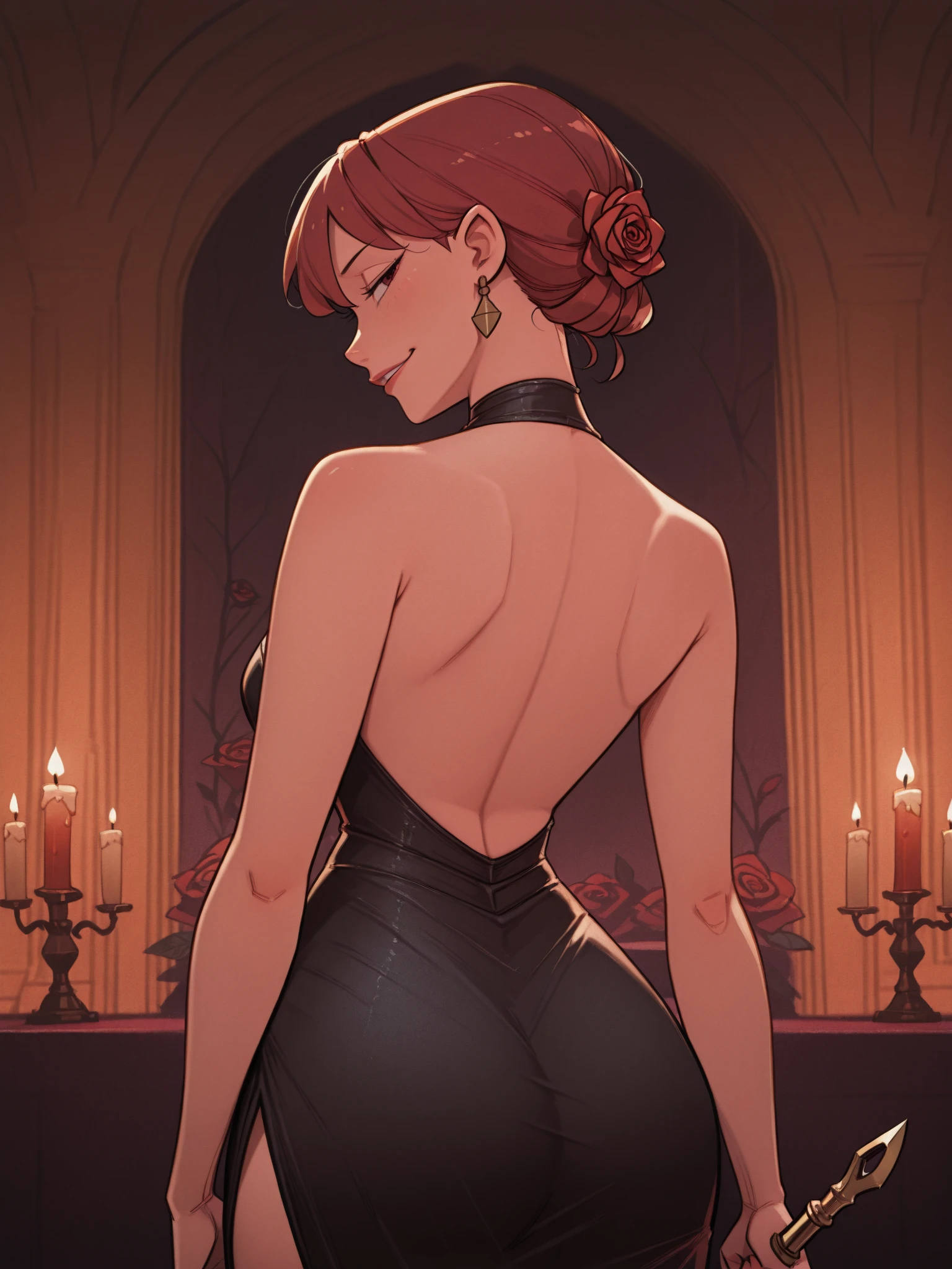 Woman in elegant black dress at a fancy party