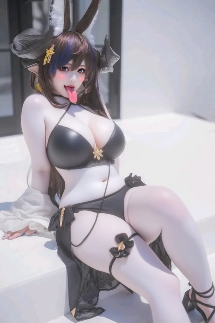 (gigantic ass:1.7), (voluptuous, plump:1.5),
masterpiece, best quality, highres, highres, enumiyaa, kitasan black \(umamusume\), 1girl,  sleepy, ahoge, eyes closed, cat ears, on all fours, black hair, breasts, cleavage, groin, black bikini,  looking at viewer, multicolored hair, navel, orange eyes, outdoor, beach, red eyes, small breasts, solo, streaked hair,
, (gigantic ass:1.7)
 <lora:hyperbottomheavy_LoRA_v2:1>