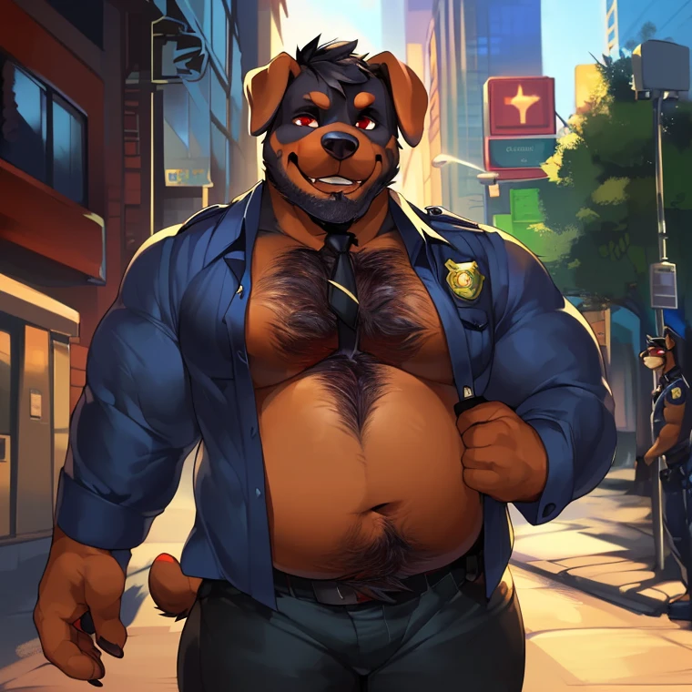 solo, anthro (Neapolitan mastiff, cane corso), full ears, brown and gray skin, detailed eyes,Street: 1.6, sweat, heavy breathing: 1.5, correct anatomy, biceps, (muscular) thin, tattoo, veins all over the body, street background and parked antique cars, 8k hd, dark shadows, detailed speedo, big underwear bulge