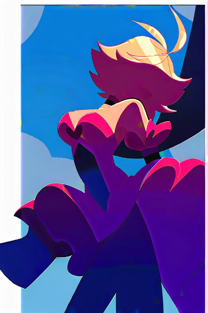 grenade, block hair, afro, Retro Tones, serious, Broad Hips, へそ , standing, trunk, arms behind the back, black and pink bodysuit with star, neckleace, へそ, camel toe, pose, beachfront, natta, stele, coveredNipples, (incredibily detailed, beautifull detailed face, work of art, best qualityer)