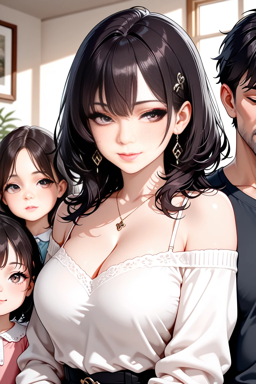 (adult magazine cover porn scene)，(close-up:1.2)，pajamas， 1 Girl，Take with hand，(Mother and son sex:1.5)，(having sex:1.2)，(Ten year old boy inserts penis into mother:1.4)，(hug)，(1boys:1.6)，{Breastfeeding woman, 26 years.},Drunken eyes,Side chest,open on chest,disproportionate breasts, nipples standing,(Sub:1.2),((without sleeves,sensual , Open neckline:1.3))，，{tufts of hair，Women's Hairstyle}, (huge breasts:1.2), (areola:1.4)，Ultra thin face, detailed eye, Double eyelid folds，smile，Pervert