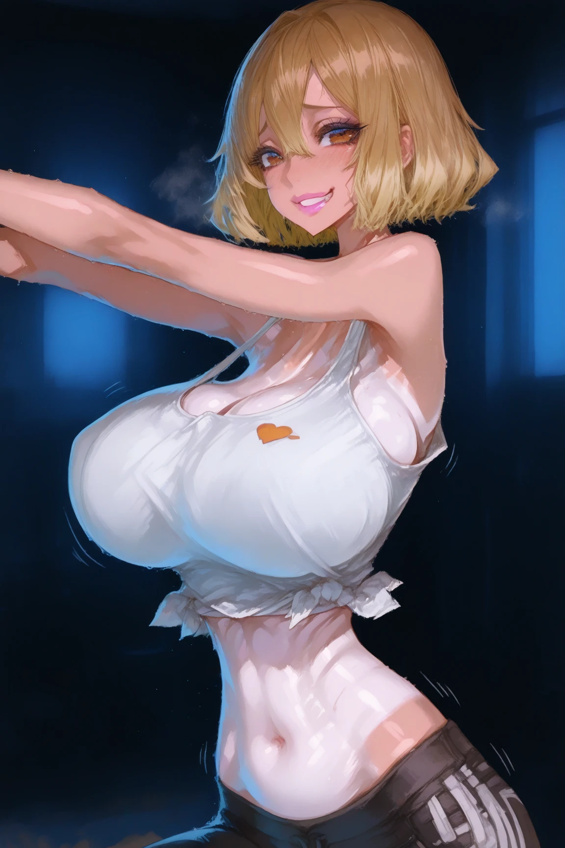 (((One Girl))), Blonde, Bobcut, (Cowboy Shot), ((sunglasses, hand to sunglasses)), (View your viewers), Focus on the face, teenager, Tilt your head:1.3, (((blue eyes))), ((Smile)), ((blush)), Contrasting, Place one hand on hip, (((Exposed skin))),(((Milking nipples))) , (((Hand squeezing big breasts))), leotard, ((See-through clothing:1.3)), Naked Shirt, , Anime Style, (Highest quality, 4K, 8k, High resolution, masterpiece:1.2, Super detailed, Super detailed eyes, High resolution, 超High resolution, Studio Lighting, Ultra-fine painting, Sharp focus, Physically Based Rendering, Very detailed explanation, Professional, Vibrant colors, Bokeh)、excited、Heavy breathing、Open mouth and tongue、
