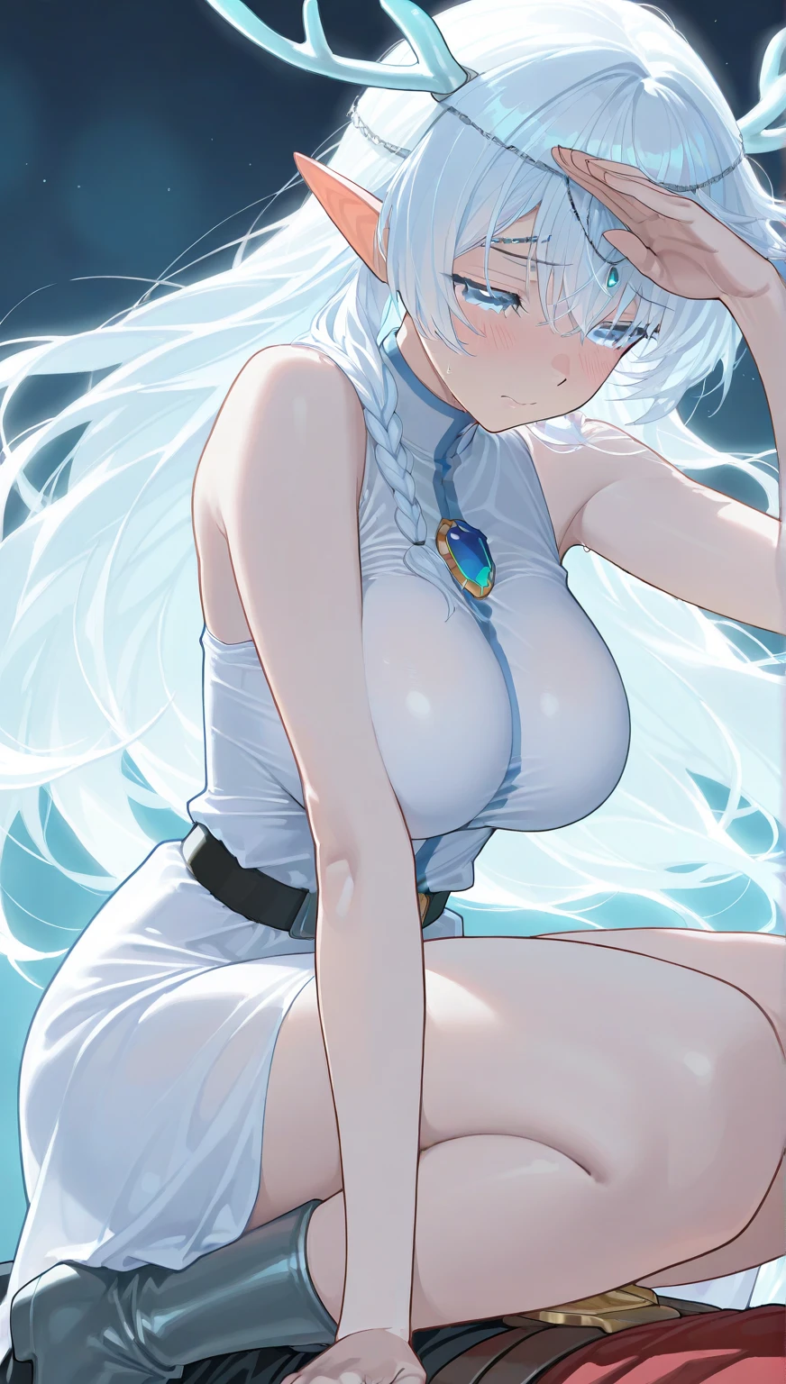 White skin、{{big breasts}}、{{Gigantic bust}}、long、by white、back、seeking out、Is standing、shoulder back、premium、The wind blows、hair flutters