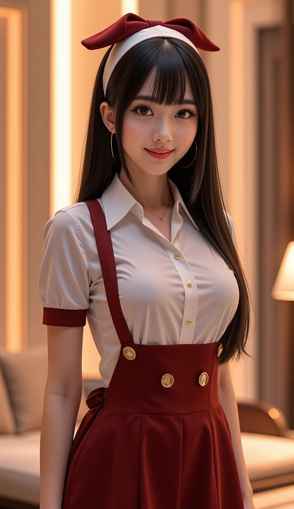 最high quality, masterpiece, High resolution, One girl, high school girl,uniform,Sit at a desk,Beautiful Face,On top of that_body,sexy, Tyndall effect,Realistic, Dark studio, Rim Light, Two-tone lighting,(Skin with attention to detail:1.2), 8k uhd, Digital SLR, Soft lighting, high quality, Volumetric lighting, Frank, photograph, High resolution, 4K, 8k, Bokeh,Girl in a red dress