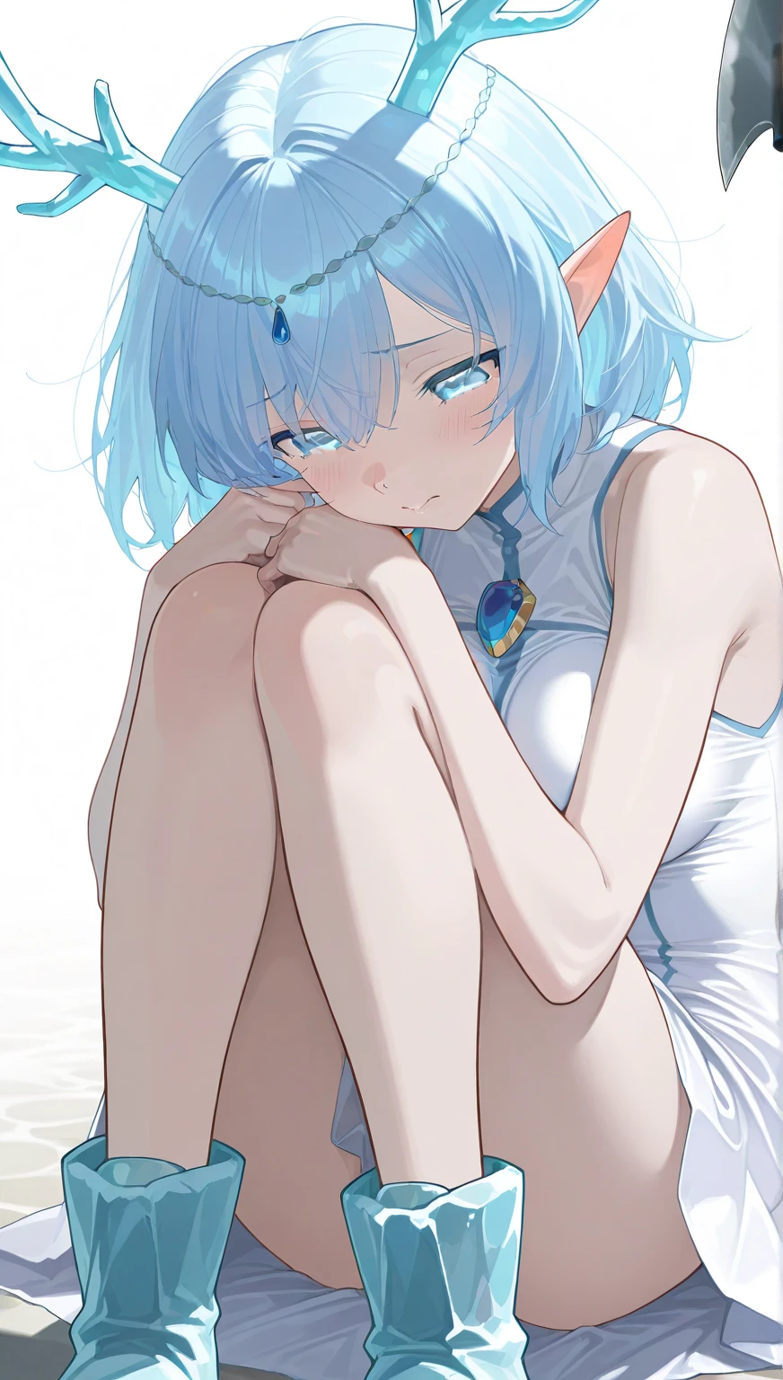 (Photorealsitic:1.4), (masterpiece, side lights, Exquisite beautiful eyes: 1.2), masterpiece*portlate, realisitic, 3D 顔, Luminous Eyes, Shiny hair, Glossy skin, 独奏, embarrassed from, (hason),Naked portrait、Upper body portrait、wearing white underwear,、(small tits)、