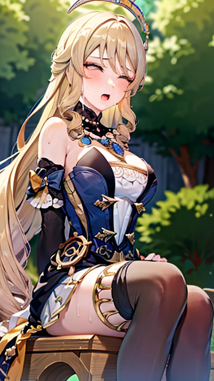 ((Biologically correct limb count))、((whole body including face))、4K、Masterpiece、((Focus on the face))、((Symmetrical, well-proportioned facial features))、Eyes with delicate depictions、(((One beautiful woman)))、Outstanding style、Slender Body、((Headband、Gothic Lolita、Blue Dress、(High heels)))、(smile）、(Close-up photo of the upper body）、High angle、Look Up、Photo with white border、looking at the camera、Strike a sexy pose for the camera