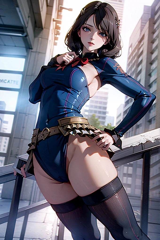 ultra-detailed, Explicit, Beautiful body, Beautiful Nose, Beautiful character design, perfect eyes, perfect face, ultra highres, 4K, beautiful legs, perfect legs, Nice hands, Perfect hand, Masterpiece, Best Quality, Highly detailed, illustration, absurdres, street fighter, doll suit, shadaloo doll, dollsuit, expressionless, blank eyes, looking at viewer, red gloves, emotionless, black latex, corrution, mind control, female combatant, full body, hypnotized, unhappy trance, full body suit, ribbed bodysuit, both arms at side, obey, perfect female body, extremely glossy latex, hypnosis, hypnoLora, empty eyes, Mind control device, poses, submissive_pose, Slave, hat, necktie, stand up straight, standing, standing at attention, hat, necktie, belt, latex, ribbed bodysuit, thighhighs, garter belt, Fighting Stance, extending the right arm from the shoulder into the air with a straightened hand, nazi saluting, military, military saluting, salute, thigh boots, 1girl, solo, Encouragement of Climb, Saitō Kaede, black hair, long hair, glasses, black eyes