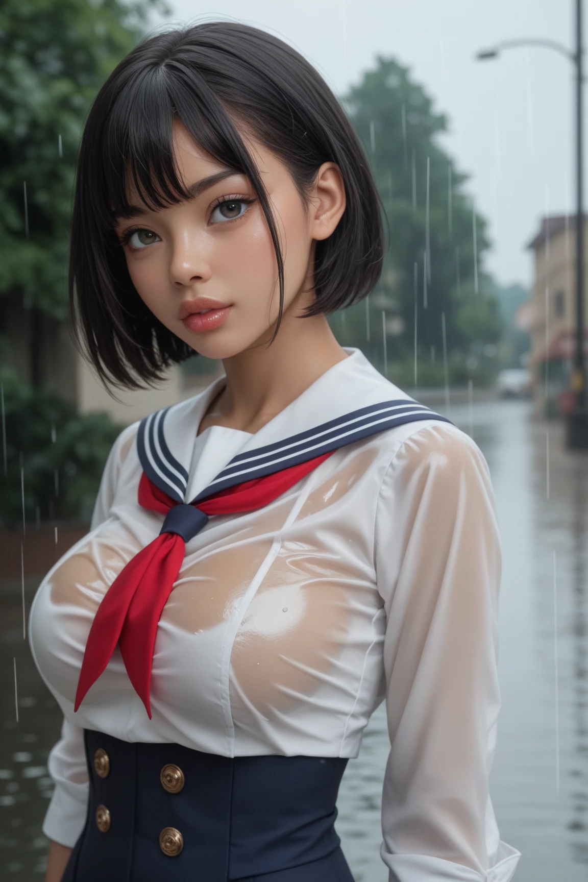 (((16 year old very cute extreme exhibitionist high school girl wearing a transparent blouse and bowtie walking on all fours, in a beautiful park))), (((90 year old man in tuxedo behind puts his hand on her waist))), ((((No panties, Braless)))), (((Huge breasts :1.1))), ((cleavage, Exposed breasts, Exposed crotch, exposed lower abdomen, exhibitionism, exposed shaved pubic hair)), Best Quality, masutepiece, Ultra high definition, (Photorealistic:1.4), Raw photo, (perfect body type), (slim:1.3), Dynamic Pose, (((Full-figured :0.9))), Solo, drooping chest, uniform, deep-shadows, Unobtrusive, Cold Light 12000K, Beautiful detailed sky, detailed Tokyo street, Highly detailed face and skin texture, Detailed eyes, Realistic eyes, Beautiful detailed eyes, (Realistic skin), Attractive, 超A high resolution, A hyper-realistic, Highly detailed, (((exhibitionism))), ((she is soaking wet)), (((she spilled milk on her chest and crotch))).
