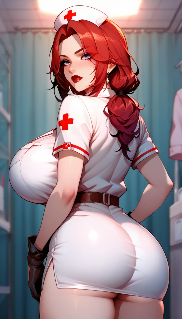 uniform,nurse uniform,hospital, latex nurse suit,nurses,busty,elbow gloves,labcoat,gingerhair woman,white eyes , gigantic boobs ,medical instruments,asian nurse,two nurses,speculum,examination room,oversize boobs, ,big ass ,strap on, lay on table ,legs spreaded,giving birth,gyno chair , dentist,