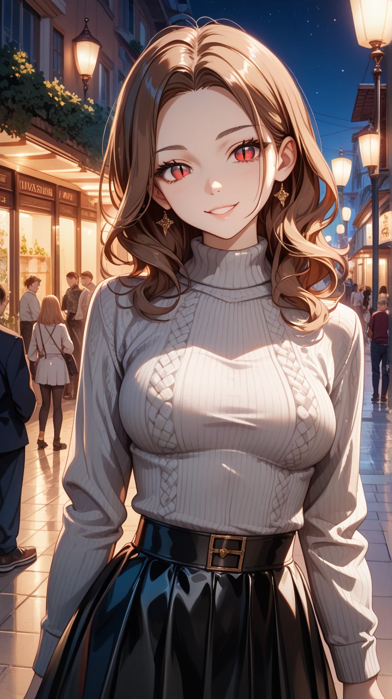 (breathtaking mature beauty,intellectual and elegant,luminous pink sweater,brown hair,(best quality,masterpiece:1.2),full-length shot,perfect figure,ultra-clear,exquisite facial features,ultra-detailed,bokeh)