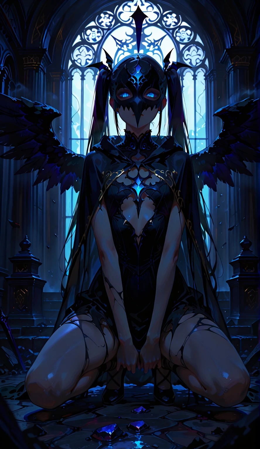 a woman in a black dress with wings and a sword, villainess has black angel wings, gothic maiden anime girl, beautiful succubus, dark fantasy style art, dark feathered wings, dark angel, seductive cyberpunk dark fantasy, gothic fantasy art, as a mystical valkyrie, angel knight gothic girl, raven winged female vampire, dark fantasy art, fantasy dark art