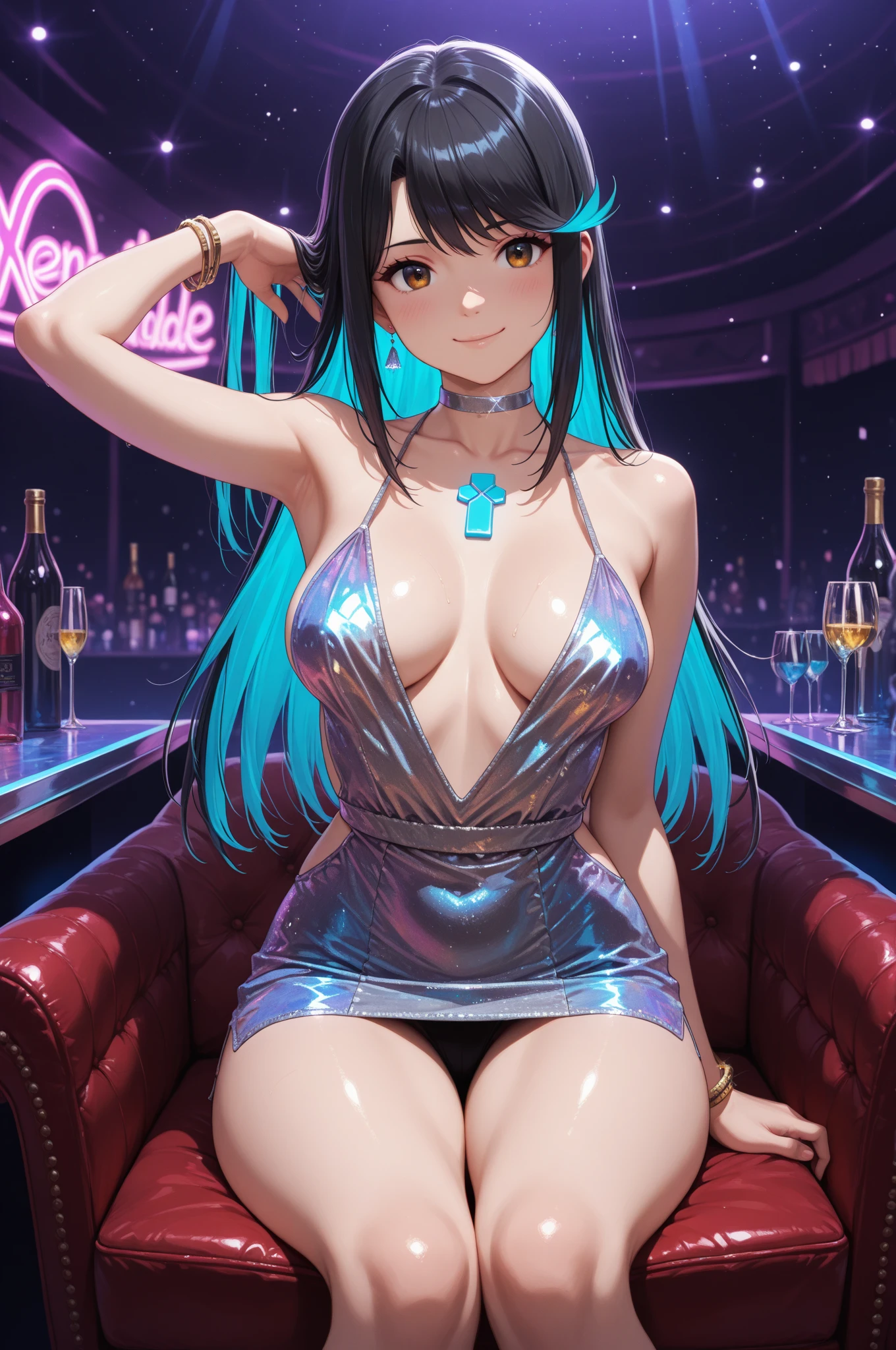 A woman sitting next to the view and serving customers、POV,


(Familiar, masterpiece, highest quality, Complex),


((Big Breasts))), Cute eyes, Beautiful Face, Perfect round ass, 
Slim figure、Fit and body, Pale skin,blue eyes, ((Beautiful mature woman)),

(((Sparkling Golden lighting)))

Accurate the human body、Correct five-finger、Highly detailed face and skin texture, Natural neck length, (Beautiful Hands), Beautiful slim legs, 

(glossy lip gloss:1.3、Long eyelashes、Gloss Face) 、


(A long open red velvet sofa), 
(nightclub:1.3, Night lounge:1.3, cabaret Club:1.3, hostess:1.3)、off-the-shoulder dresses、

 character:Tchibana kyoka,31-year-old female、
(A woman with a melting, ecstatic face:1.3),


Red sofa、jewelry, necklace, View your viewers, bracelet, Sitting, Cup, alcohol, 

 break、
Head to Toe、


((Oily skin、Glowing Skin、Realistic skin texture、Beautiful skin in every detail、Shiny skin))、、