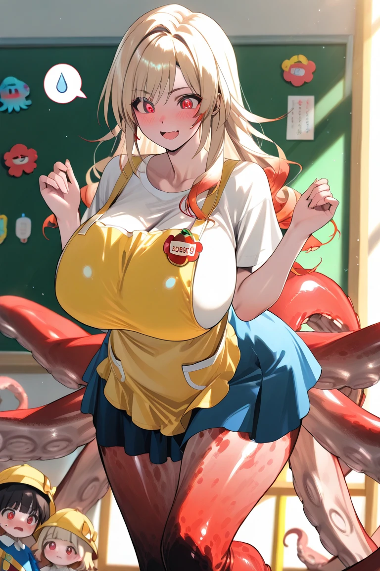 NSFW, A girl is forced into embarrassing poses by lewd tentacles, Tentacles inserted vaginal sex, In the body of the creature Tentacles crawling to lick all over the girl's body, Tentacles like penises jostle and restrain the girl from behind, making her peel off her shirt and squeeze her breasts, (The tentacles wrap around the girl's arms and thighs:1.3), The penis-like tentacles monster viewer involuntarily inserts his penis into the girl's vagina, Legs suspended by a large number of tentacles wrapped around the girl's thighs, Background as if squirming inside a tentacle body, Tentacles like penises during ,Tentacles inserted from the girl's mouth to the back of her throat, The girl's whole body is covered in the mucus of the tentacles crawling all over her, (Masterpiece, Super realistic, Super details, Super Highest Quality, Super Highest Quality), super cute and beautiful girl, You are male professional photographer, Japanese gal, For dark brown eyes, Blonde yellow hair, Pink ribbon, gal make-up, False eyelashes, Pearl pink lips, Unbuttoned out Hemmed sailor red open collared open front white shirt, (Very thin shirt:1.3), beautiful side face focus, big open mouth, (brown eyes:1.4), big round chest, BREAK, (Half down two side up blonde very long hair style:1.4), (Wider at the hem flabby large in size Super Loose Socks:1.4), An innocent 16-year-old girl, evil smile, (skin fang:1.2), realistic cute Japanese girl, standing pose, wear white unbuttoned shirt, low-rise pleated plaid micro mini skirt, Japanese cute girls, long hair, blonde hair, two side up, hair ribbon, pink ribbon, frills, opened sailor collar, necktie, white shirt, long sleeves, red skirt, loafer, (frilled hemmed outfit:1.3), cleavage, half closed eyes, very wet Tentacles that wrap around legs up and arms and stomach, Whole body covered with mucus, Mucus dripping from tentacles, very big open mouth tongue out, (tearful expression:1.4), orgasming, Display the effect of a body jolting and shaking,