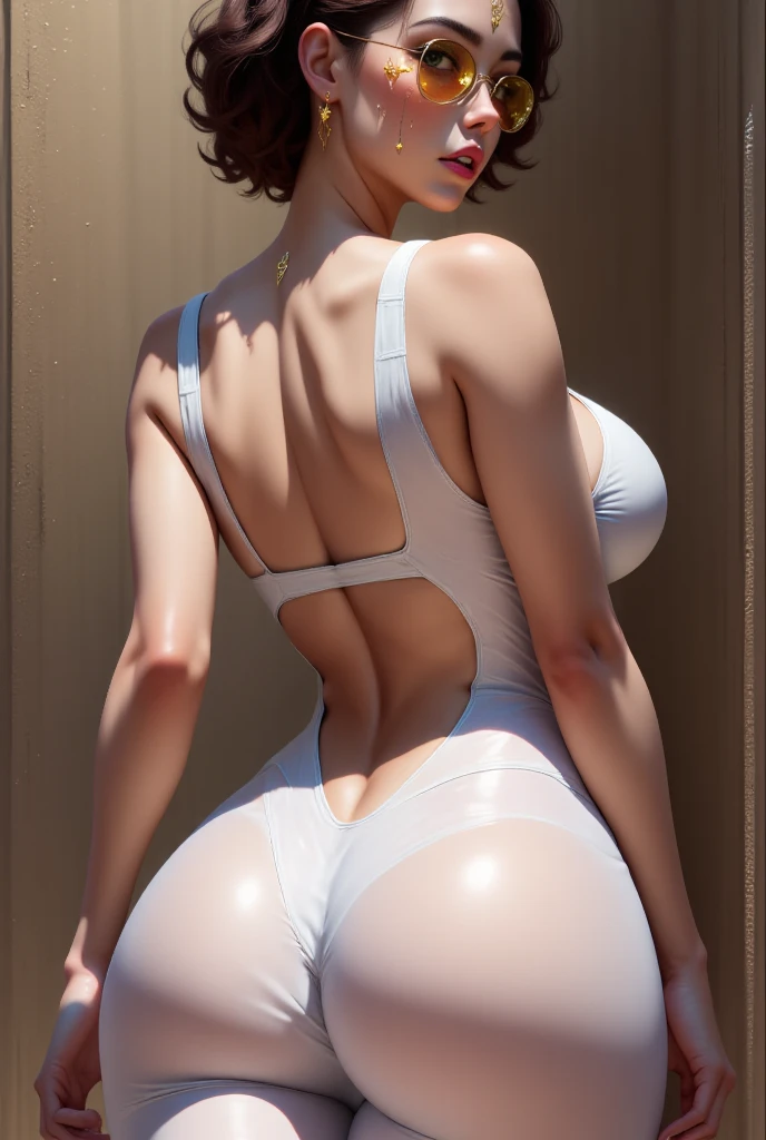 ((Extreme microstring in white silk、Wearing white silk string、traditional Japanese room))、((Angle from behind))、((Wearing a white silk swooping open shirt:1.5))、(((Colossal tits:1.5、droopy chest:1.5)))、in 8K、Raw photography、Photorealsitic、((FULL BODYSHOT))、(highlydetailed skin:1.2)、 (See-through swimwear:1.5), (Chest exposed:1.5), (Exposed back:1.5), (Shoulders exposed:1.1), (revealing crotch:1.5), a picture, masterpiece, top-quality, (A beautiful Blue eyes、Gorgeous black hair、short-hair、Demirose、de pele branca、Huge soft、pubick hair)、hyperdetailed face、A detailed eye、((No closeup))、 ((her crotch is soaking wet now))、goddess of Japan