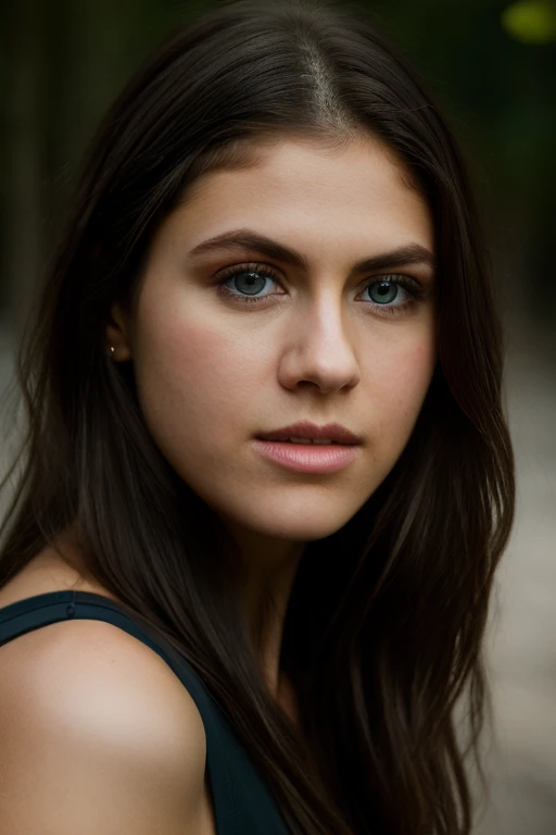 Realistic photo of a beautiful 4l3x4ndr4d-v2 woman,1girl, solo, long hair, looking at viewer, blue eyes, simple background, brown hair, dress, bare shoulders, upper body, grey background, black dress, lips, realistic, nose, soft lighting, professional Photography, Photorealistic, detailed, RAW, analog, sharp focus, 8k, HD, DSLR, high quality, Fujifilm XT3, film grain, award winning, masterpiece<lora:4l3x4ndr4d-v2:1.0>
