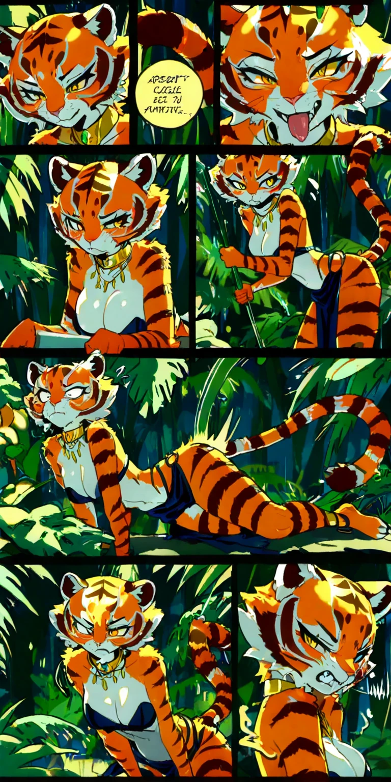 (by ozoneserpent:1.3, by Kenket:1.4, by the-minuscule-task:1.2, by zummeng:1.1):1.3, (anthro tigress, female, featureless breasts, antrum, extremely detailed, extremely detailed legs, extremely detailed arms, extremely detailed face, perfectly detailed eyes, perfectly detailed anatomy):1.2, solo, perspective, adult, mature body, large body, curved thighs, gorgeous hips, curvature, (cute tiger tail:1.3), (tigress ears, tigress fur, tigress face, tigress nose), smiling, thick fur, multicolored fur, au natural, half-closed eyes, lewd expression, looking lewdly at you, looking back towards you, ass focus, rear view, gyatt, below perspective, back shot, bent over, showing off to you, on knees, full body shot, sitting, tongue out, deep in the jungle, being lewd, beautiful blue eyes, highly detailed eyes:1.2, outdoor setting, twilight, sunset, mist, sun rays filtered through trees, beautiful colored sky, painterly, vibrant colors, traditional style, ambient lighting, depth of field, tiger claws, tiger paws, five fingers,