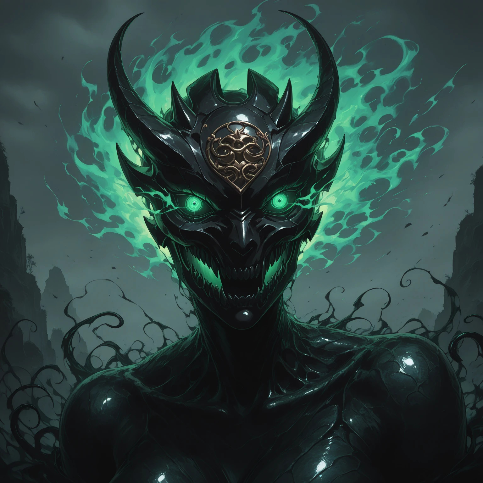 dark fantasy. Cthulhu-like man. squid head. not mouth. Her accessories include a sparkly crown and a shiny gold plasma black body cover.. black skin. Medium shot photography. eyes shining, lens flares, fisheye lenses, perfect composition, beautiful, detailed, intricate, increíblemente detailed, octane rendering, trend on Artstation, 8k art photography, Photorealistic concept art, Soft natural volumetric cinematic perfect light., chiaroscuro, award-winning photography.
