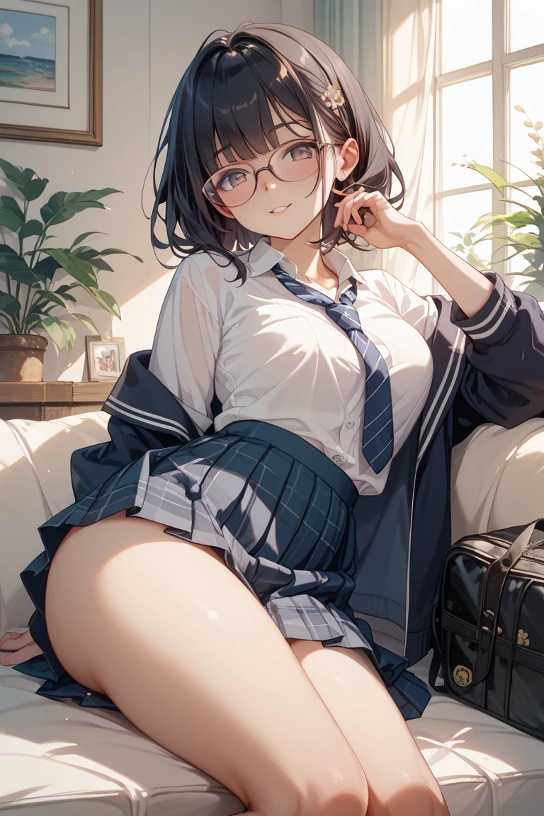 whore, Prostitute, underwear, 1 girl, long black hair, light purple eyes, glasses, absurdity in the classroom, a high resolution, ultra-sharp, 8k masterpiece, 