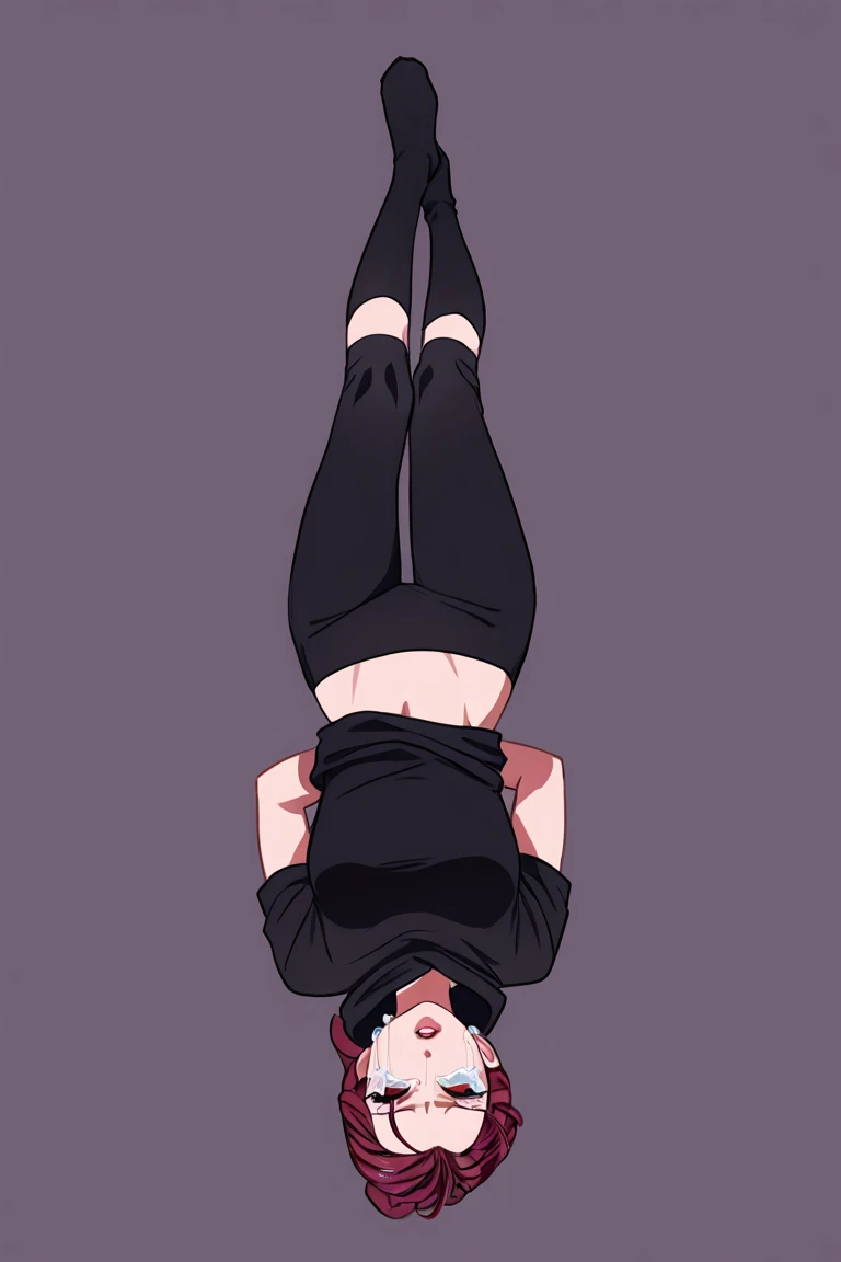 masterpiece, best_quality, 1girl, solo, lycoris challenge, handstand, holding clothes, lycoris recoil, thighs, large breasts, <lora:lycorisChallengeMemeIts_lycorisChallangeV1:1>