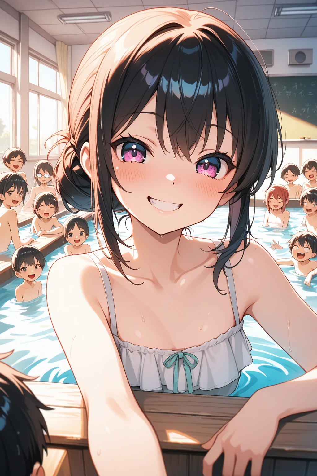 Highest quality,masterpiece,Black Hair,Completely ?????,Boys and girls bathing together,Nipples,pubic hair,School trip,mixed bathing