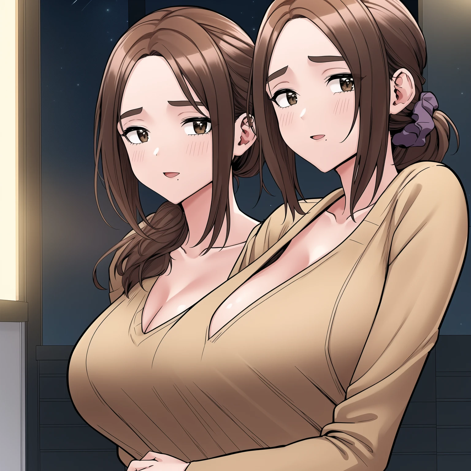 (masterpiece), Highest quality, (color: 1.1), (5, Red lips, Group photo: 1.4), (Mature Body: 1.1), (Huge boobs: 1.5), (茶colorい肌: 1.1), (muscle: 1.1), Blonde, Silver Hair, short hair, Long Hair, (Leaning forward: 1.4), (Open your mouth, Smile: 1.1), (Wink: 1.4), peace sign, (Completely naked.nude: 1.1), Cowboy Shot, (Bedroom: 1.1),
