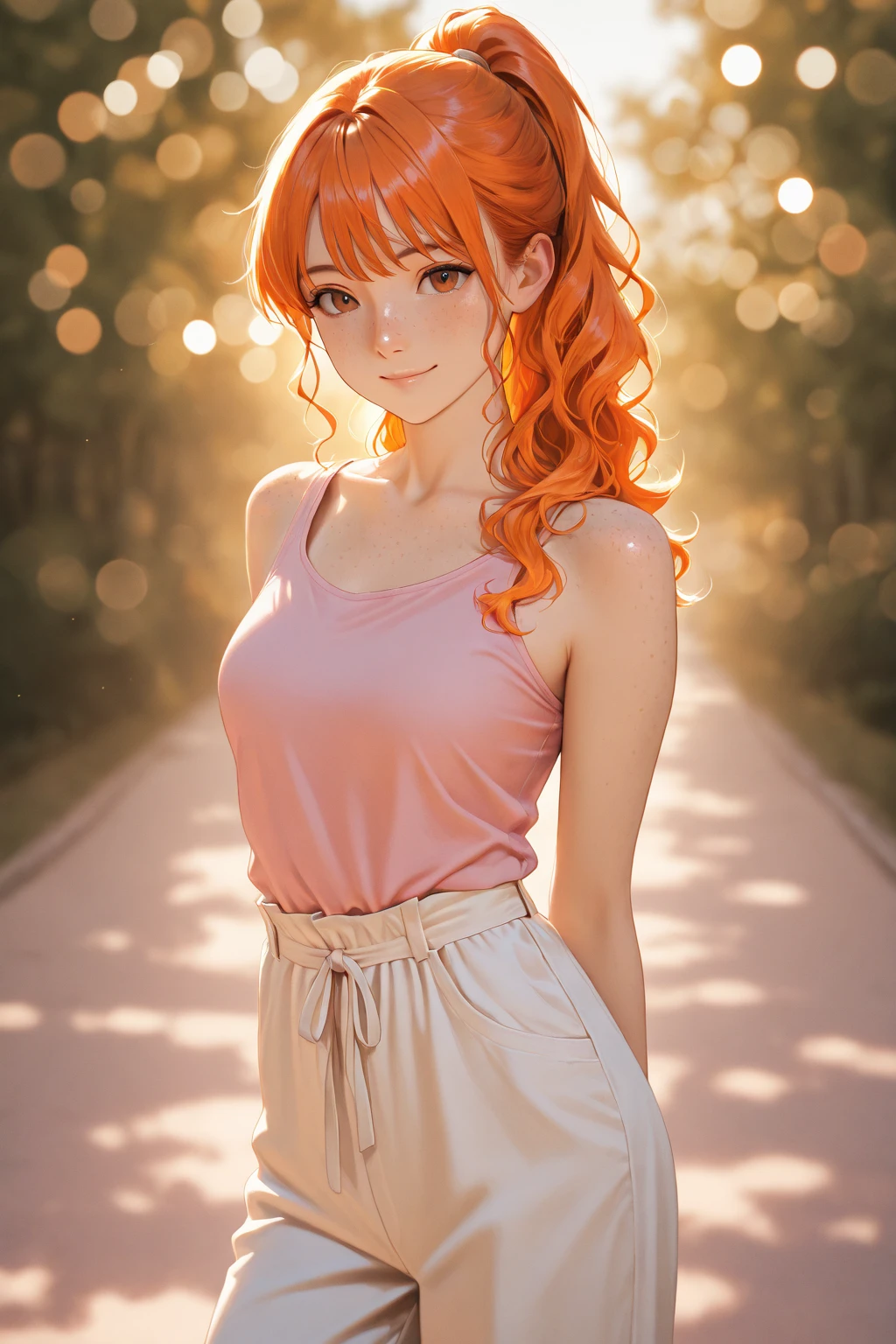 A woman with red hair sitting on a ledge near a pool - SeaArt AI
