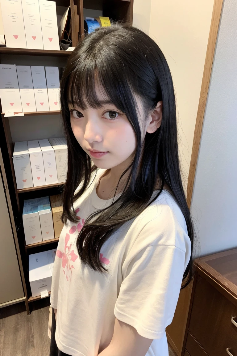 Portrait of a cute 14-year-old Japanese girl operating a smartphone in her room