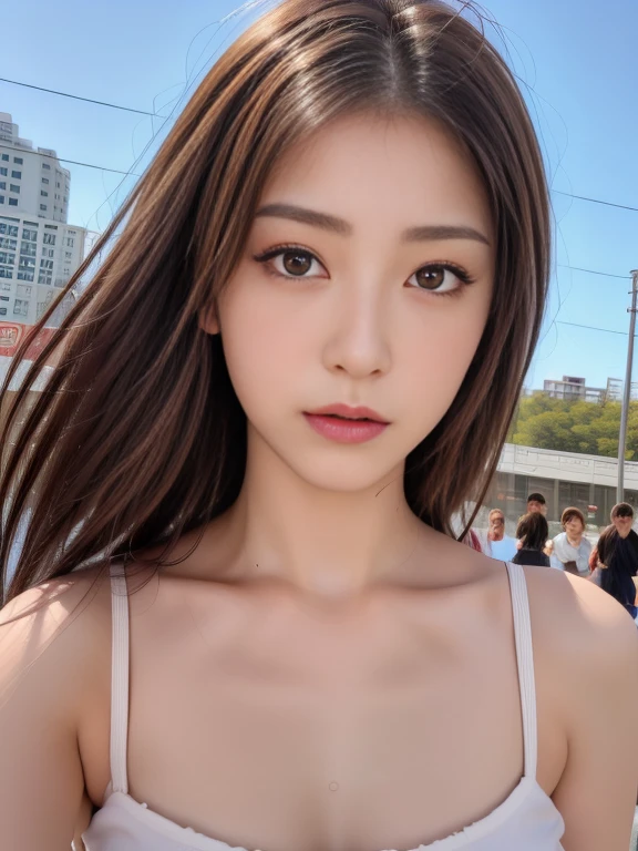 masutepiece, melhor qualidade, illustration, ultra-detalhado, detalhe fino, alta resolução, Papel de parede 8K, perfect dynamic composition, belos olhos detalhados, (cabelo doresedio, O mesmo que, Natural Color Lip, Random and sensual poses, beautiful breasts、sorrir, piercings, um colar, Passeio pela Rua Aoyama, Menina 20 anos, usando roupas de academia, portrait