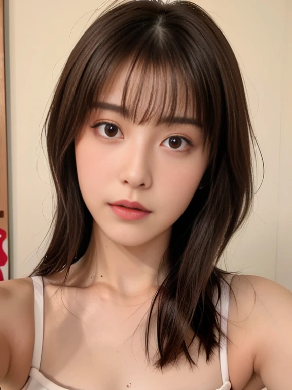 8k、High resolution、Maid Fashion、beautiful girl、bangs、young、White skin,、Narrow eyes,High nose,Face lighting、Clear images、Intellectual beauty、skinny、No makeup、Anxious expression、Face lighting,Shiny Hair、single eyelid,blue eyes