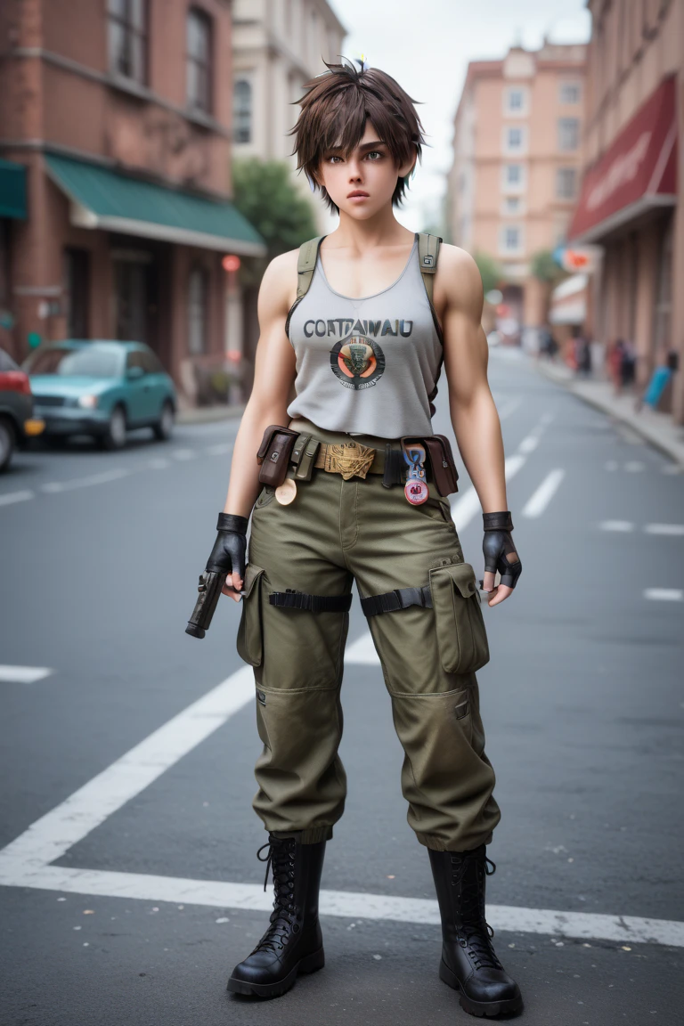 ((best quality)), ((masterpiece)), (detailed), mesmerizing and alluring female mechanic covered in grease,Confident smile，Look into the camera，(Dirty and rugged body:1.2), (tough and confident demeanor:1.1), (mechanical expertise:1.3), ponytail hair, smudged face with a playful smirk, (zippered workpack coveralls:1.3) loose from her  body,  breast and abs, cluttered repair shop, scattered car parts, (authentic automotive ambiance:1.2), (inocent gaze:1.1), gripping a wrench in her dirty hands, 8k resolution,looking at another, looking away,(irezumi tattoo:1.2), masterpiece, best quality,Photorealistic, ultra-high resolution, photographic light