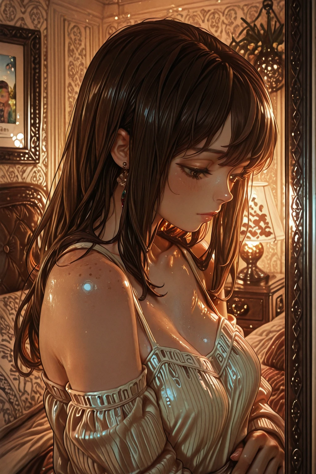 a woman laying on top of a bed next to a window, smiley face smile on face, huge breasts, hot body curves, beautiful flowers aroun her, buxom, indian super model, photo of slim girl, photo of slim girl, 2 4 year old female model, 1 8, beautiful woman body, beautiful sexy woman photo, provocative indian while posing in the same bed, very sexy woman with black hair, bum, million of likes, beautiful woman body, a city street at night with a clock tower in the background, madrid, alphonse mucha and alena aenami, madrid. extreme long shot, city sunset night, magic hour photography, city twilight landscape, zaragoza gilberto soren, by Pedro Pedraja, city street at dusk, city quality lighting, city sunset, hdr photograph